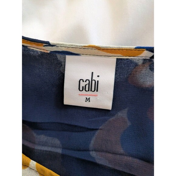Cabi Blouse Women’s M Blue Yellow Floral Chiffon Lydia Top Cottagecore Career - Picture 3 of 13